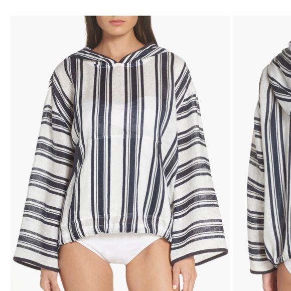 NEW Tory Burch Awning Stripe Linen Hoodie  – Size XS - Picture 5 of 12